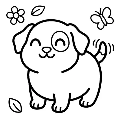 Chubby puppy wagging its tail