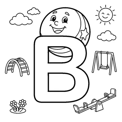 Letter B with a cheerful Ball in a playground scene