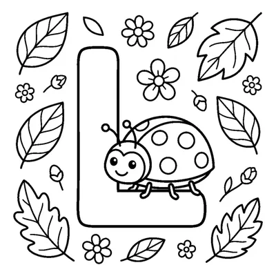Letter L with a bright Ladybug on a leaf