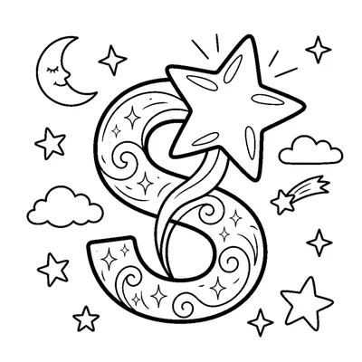 Letter S with a sparkling Star in a magical sky