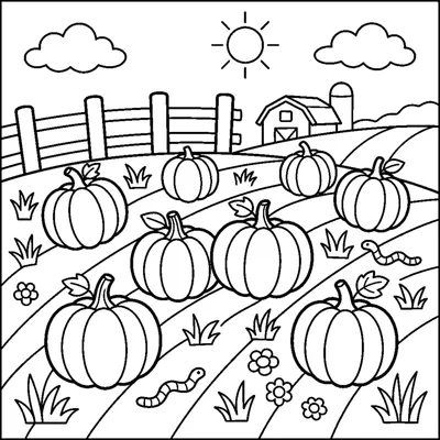 Count the 8 orange pumpkins in the field