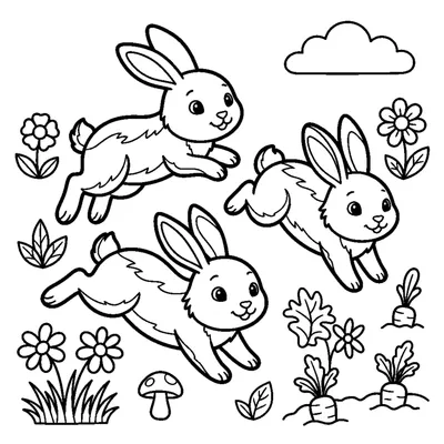 Count the 3 cute rabbits hopping in the garden