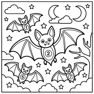 Find the even-numbered bats flying in the night sky