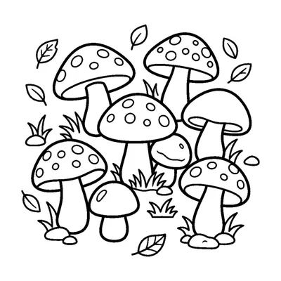 Count and color the 8 mushrooms in the forest