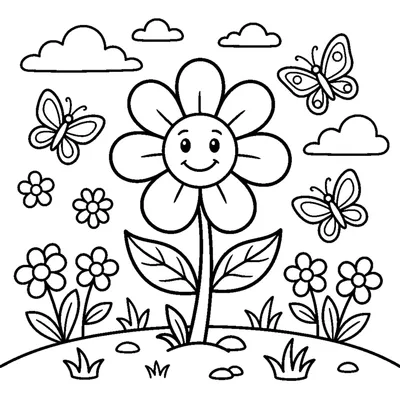 A spring garden full of colorful flowers and fluttering butterflies