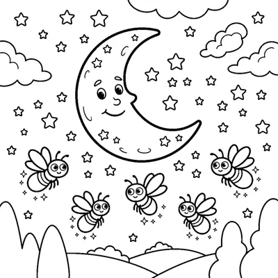 Shining stars and fireflies on a warm summer night
