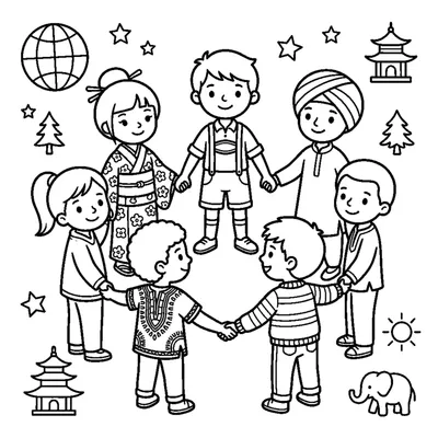 Children from around the world holding hands in a circle