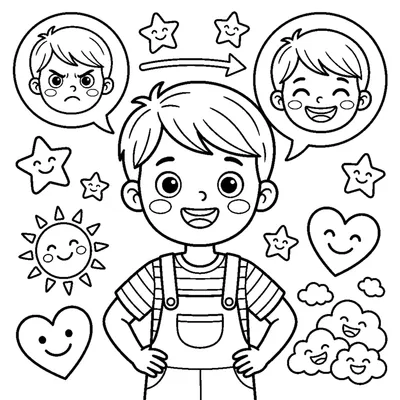 Child showing emotions by making an angry face, then smiling