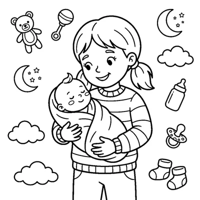 A loving big sister holding her newborn baby sibling