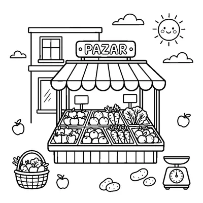 A neighborhood market with colorful stalls