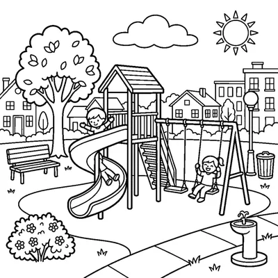 A neighborhood park with swings and a slide