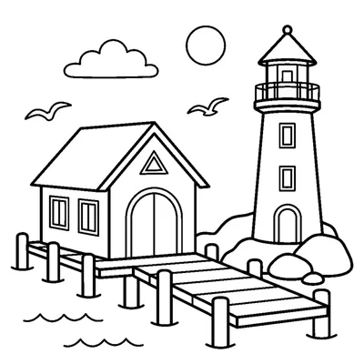 Lighthouse with a Boathouse and Dock