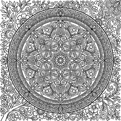Round Mandala with Dotwork and Zentangle Textures