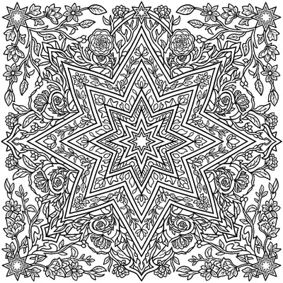 Multi-Layered Symmetrical Mandala with Woven Stars
