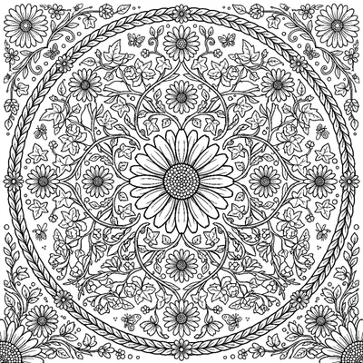 Garden Mandala with Daisies and Ivy