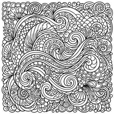 Fluid Zentangle Mandala with Waves and Swirls