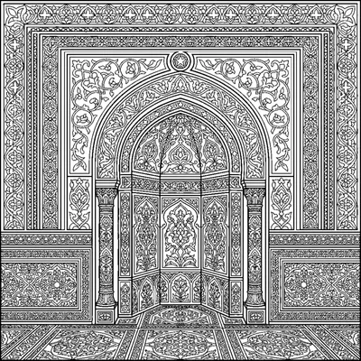 Symmetrical Mandala with Ornate Arches