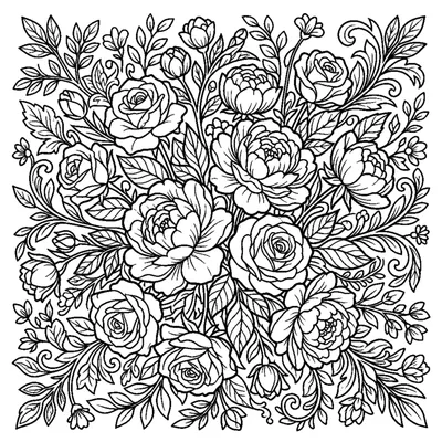 Detailed Bouquet of Peonies and Roses