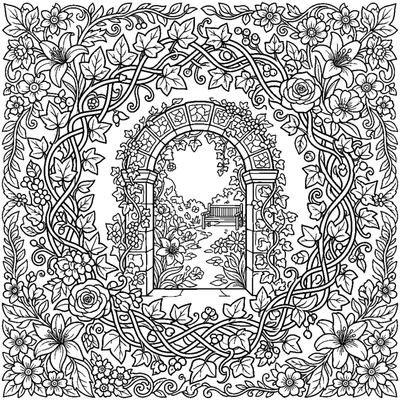 Flower Wreath Around a Secret Garden Gate