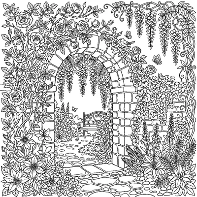 Secret Garden with an Arch and Climbing Flowers