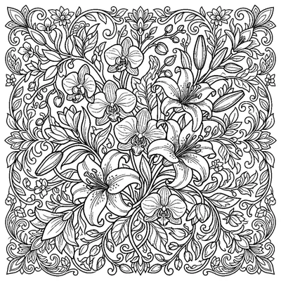 Exotic bouquet of lilies and orchids with elegant petals
