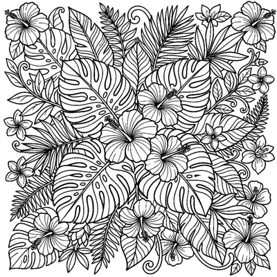 Jungle-themed frame with tropical leaves and hibiscus