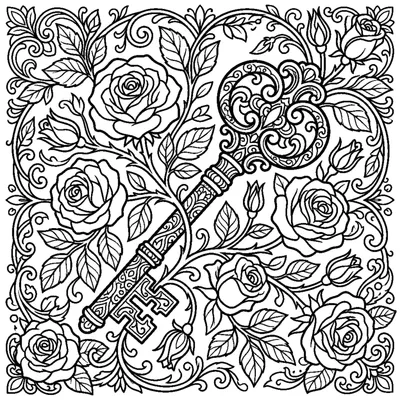 Secret garden theme with an antique key and a rose