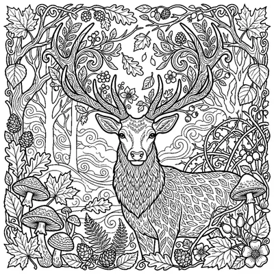 Red deer with large antlers in a misty autumn forest