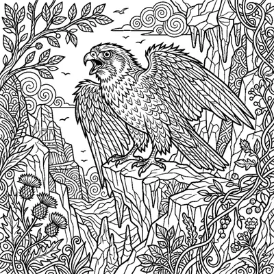 Falcon screeching on a rocky cliff