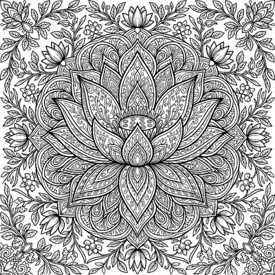 Blooming lotus flower mandala with detailed petals