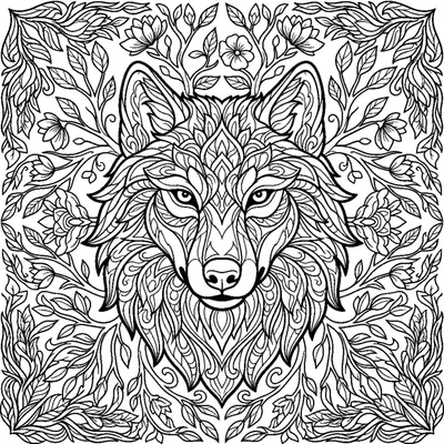 Wolf head nature mandala with a detailed mane