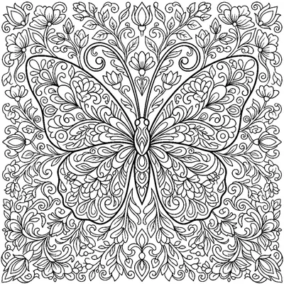Flower mandala with butterfly wings