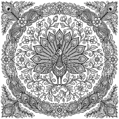 Elegant Peacock Feather Mandala