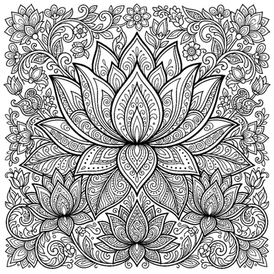 Giant Lotus Mandala with Swirling Zentangle Leaves