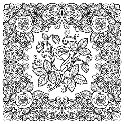 Victorian Frame with Rosebuds and Strawberries