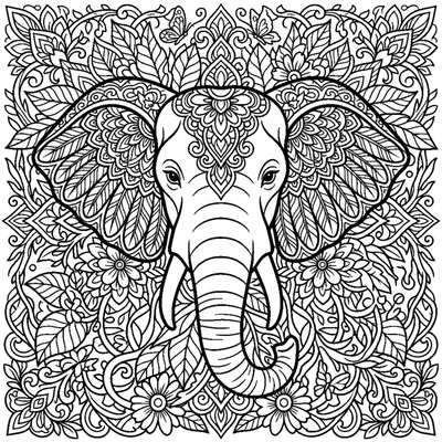 Elephant head with intricate lace patterns on its ears
