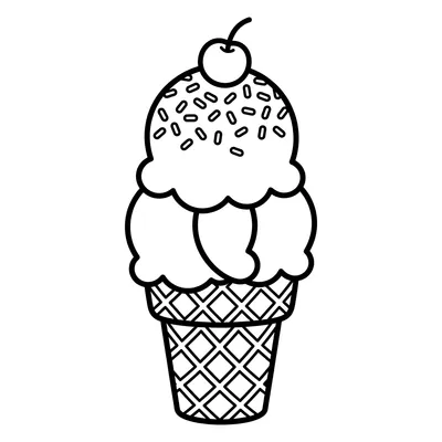 Ice Cream Cone with Cherry Coloring Page