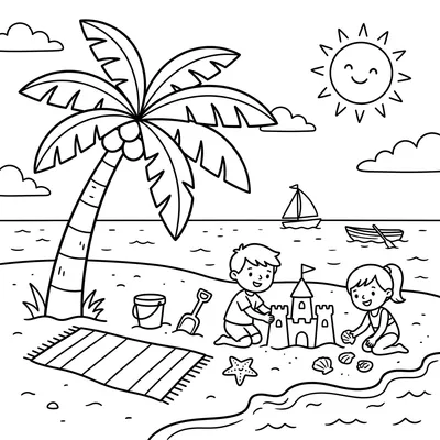 Children Making a Sandcastle on the Beach