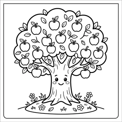 Cute Apple Tree Coloring Page