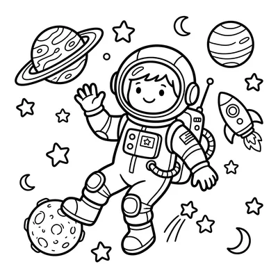 Cute Astronaut in Space Coloring Page