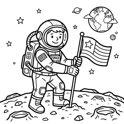 Astronaut on the Moon Coloring Page