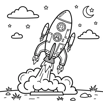 Space Rocket Launch Coloring Page