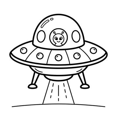 Cute Alien UFO Coloring Page