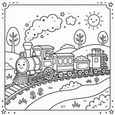 Cute Train Coloring Page