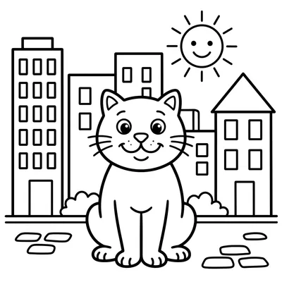 Cat in the City Coloring Page
