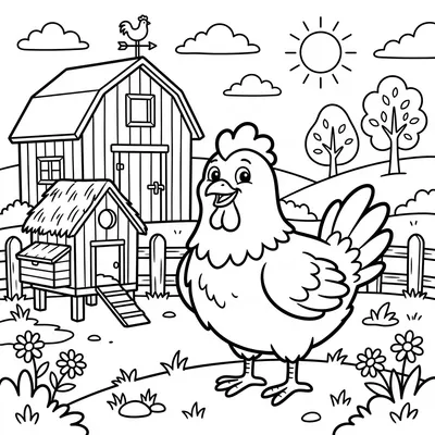 Chicken in the Coop Coloring Page