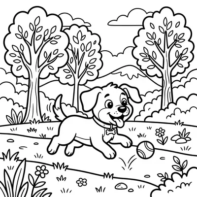 Dog in the Park Coloring Page