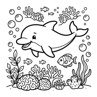Underwater Dolphin Coloring Page