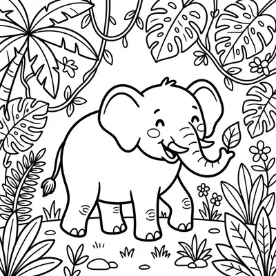 Elephant in the Forest Coloring Page