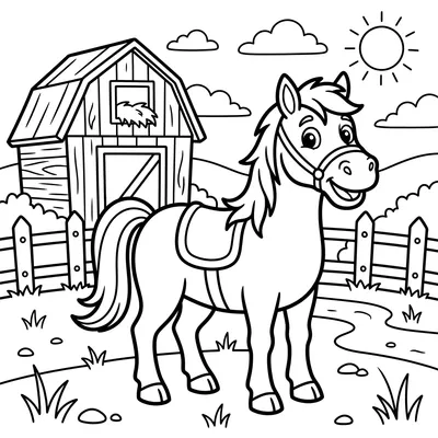 Horse on the Farm Coloring Page